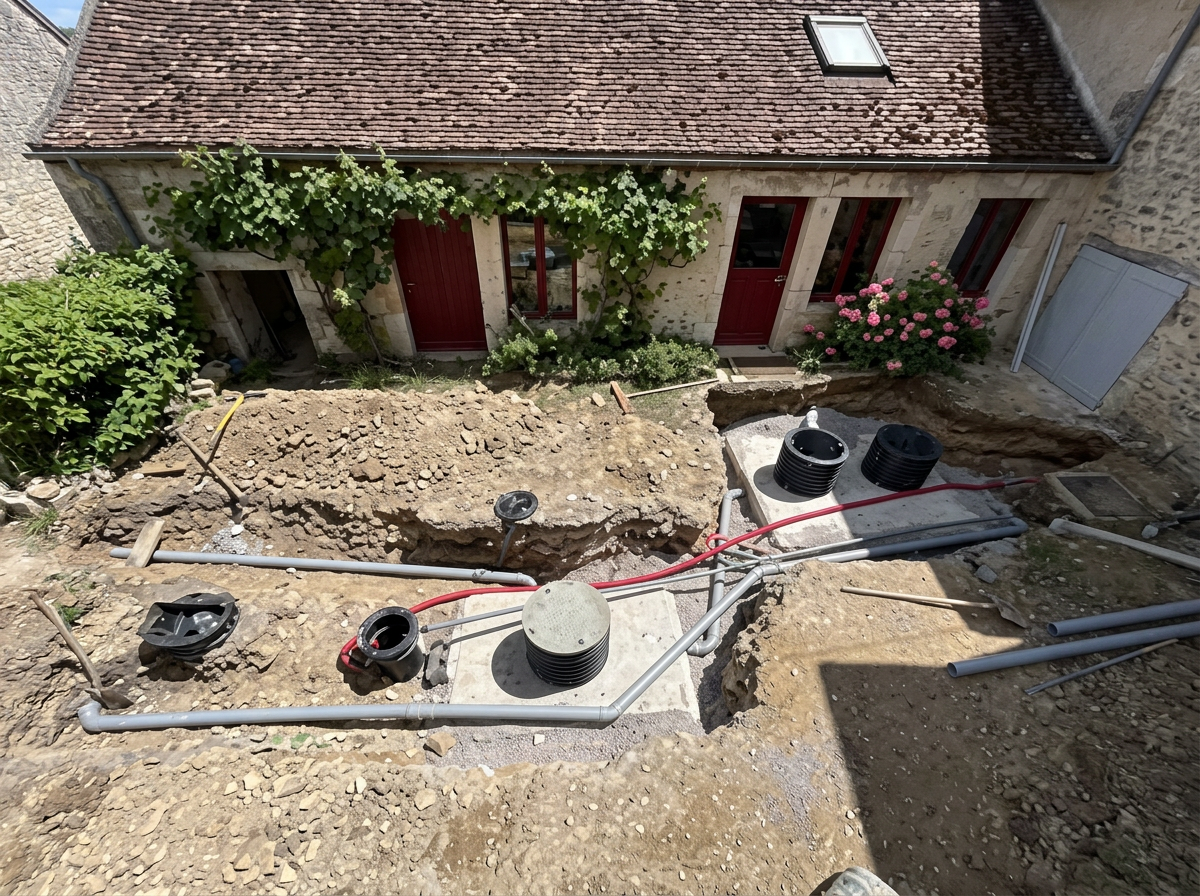 Assainissement — chantier réalisé par l'entreprise Godot en Côte-d'Or